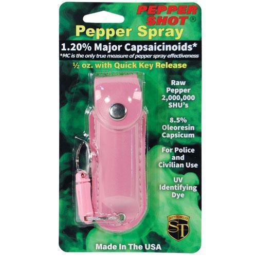 Pepper Shot 1.2% MC 1/2 oz pepper spray leatherette holster